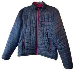 Women's Navy Quilted Jacket with Pink Trim